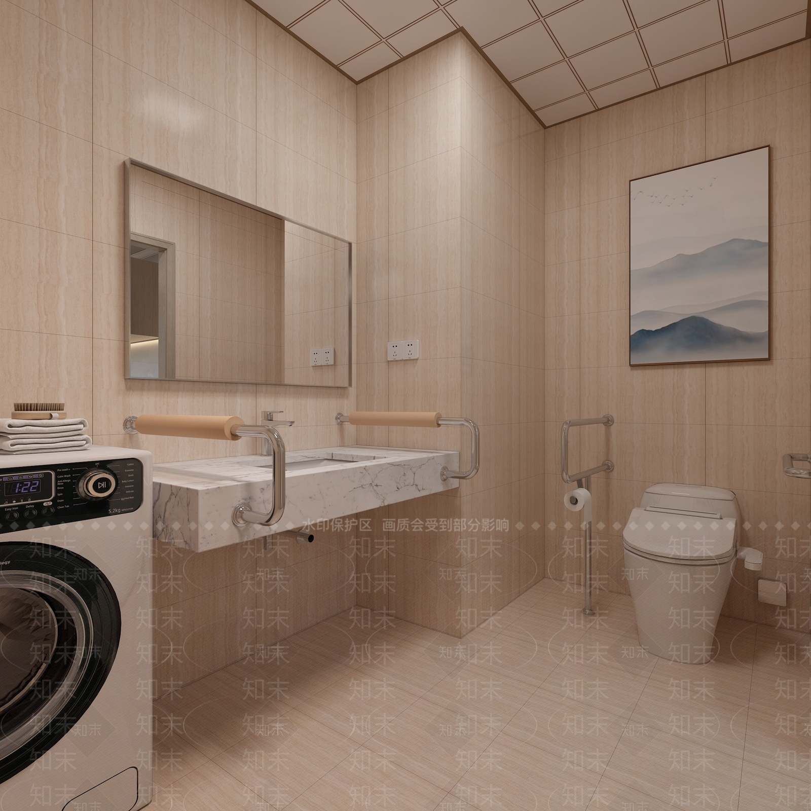 现代无障碍卫生间3D模型下载【ID:599298418】