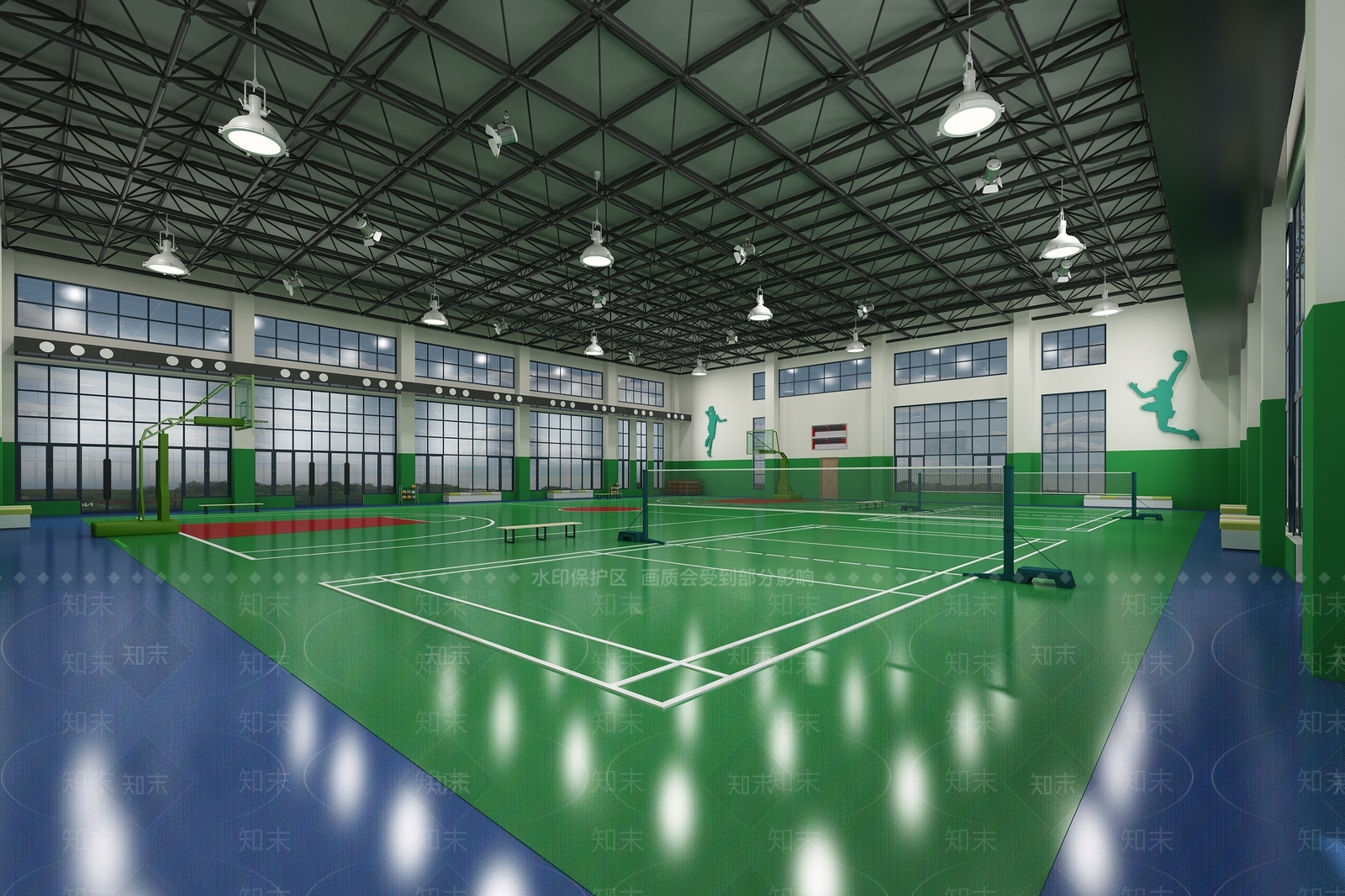现代篮球场3D模型下载【ID:399301817】