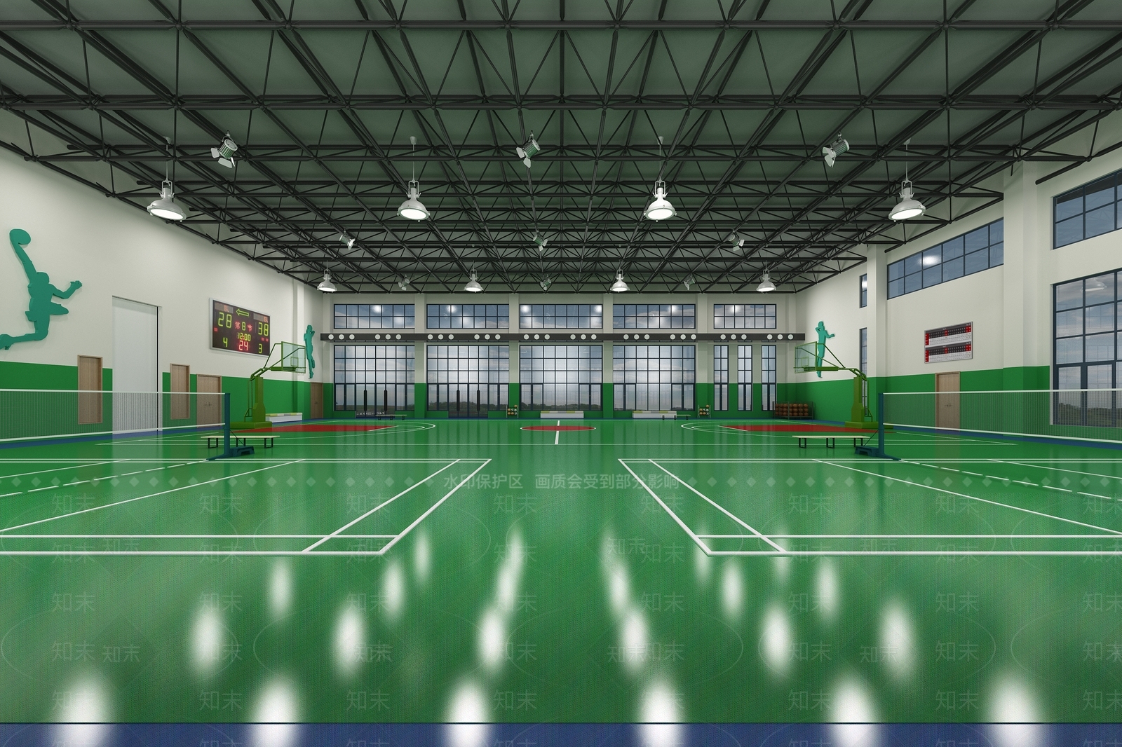 现代篮球场3D模型下载【ID:399301817】