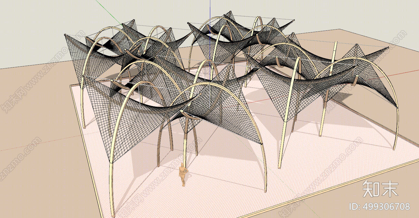现代张拉膜异形廊架SU模型下载【ID:499306708】
