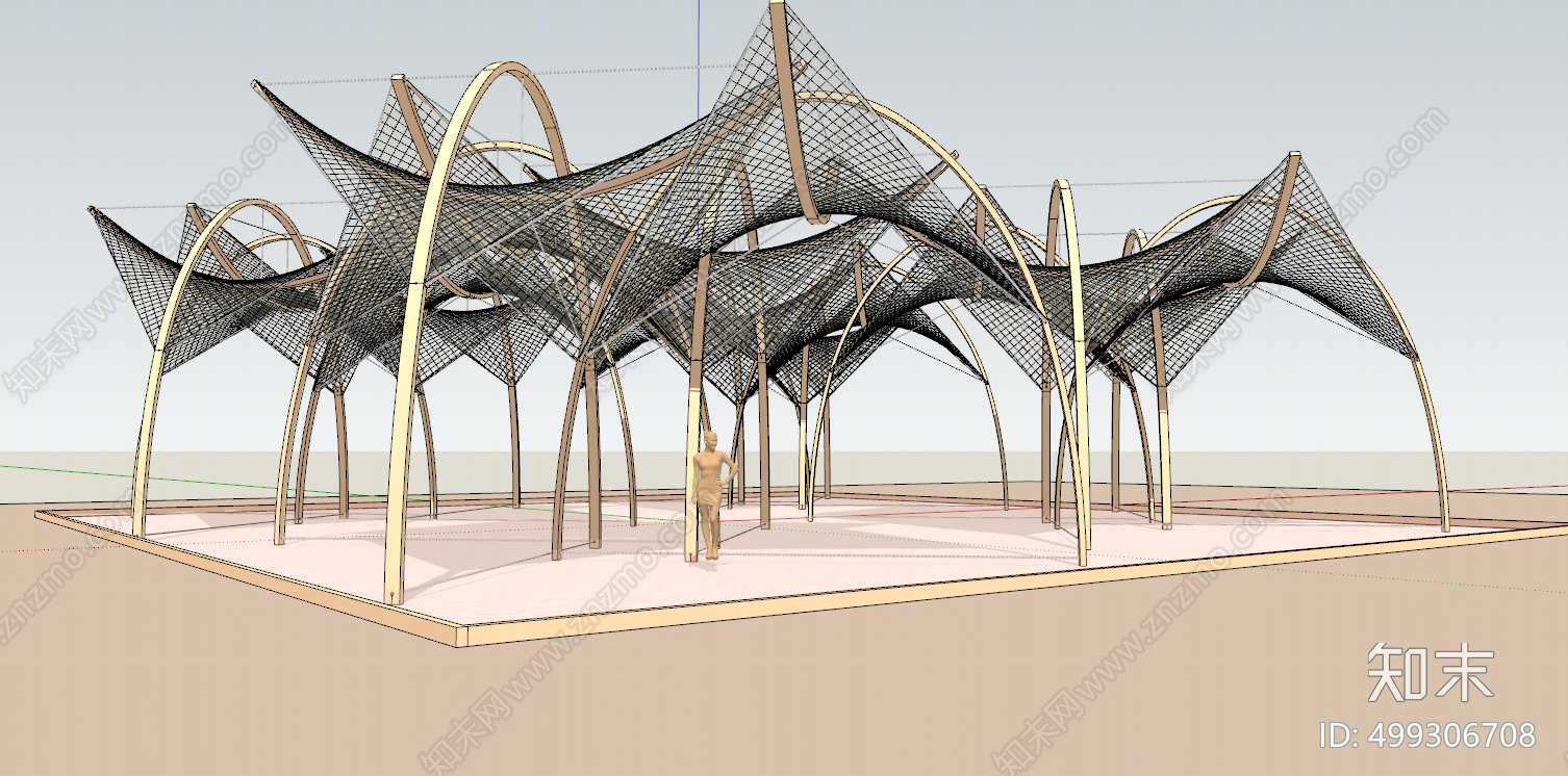 现代张拉膜异形廊架SU模型下载【ID:499306708】