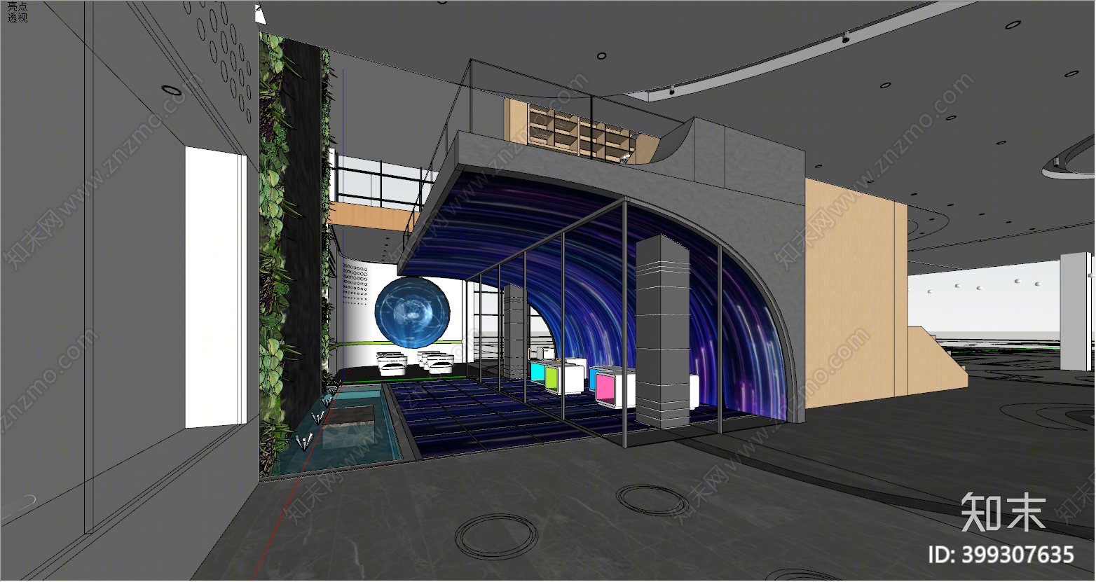 现代办公大堂SU模型下载【ID:399307635】