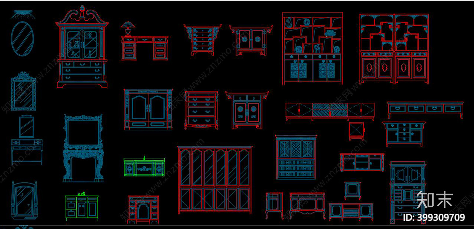 家具CAD图库cad施工图下载【ID:399309709】