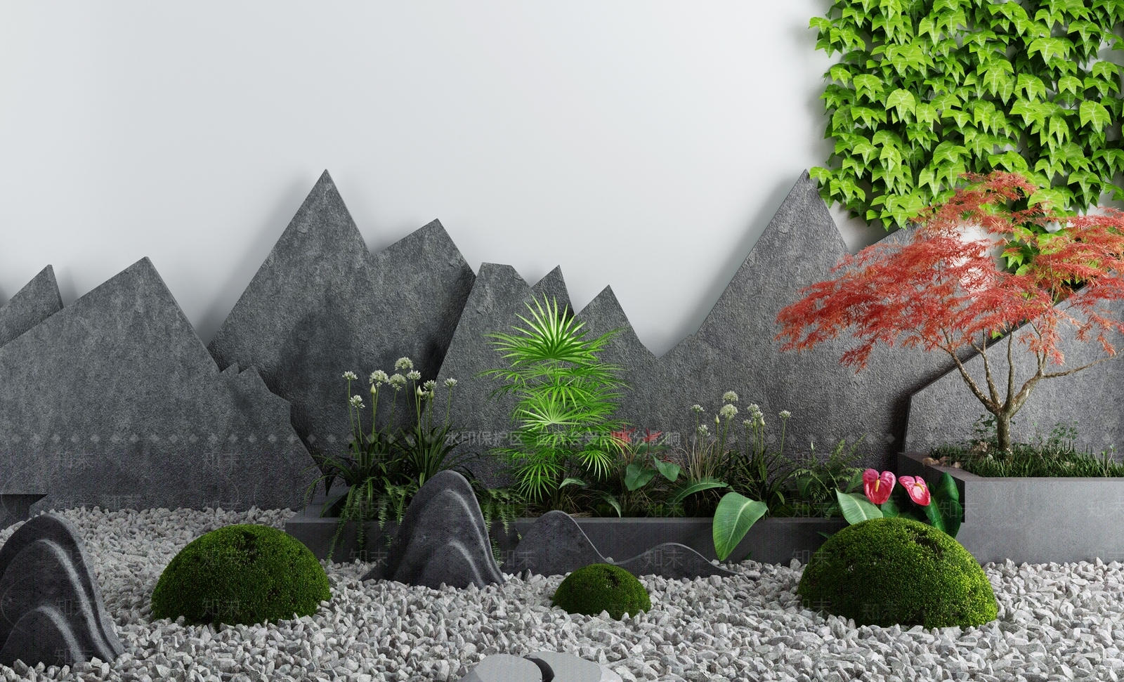 新中式假山山水3D模型下载【ID:499336463】