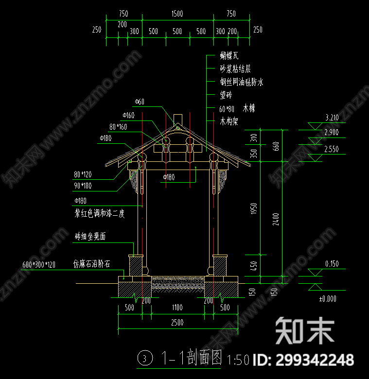 仿古长廊施工图下载【ID:299342248】