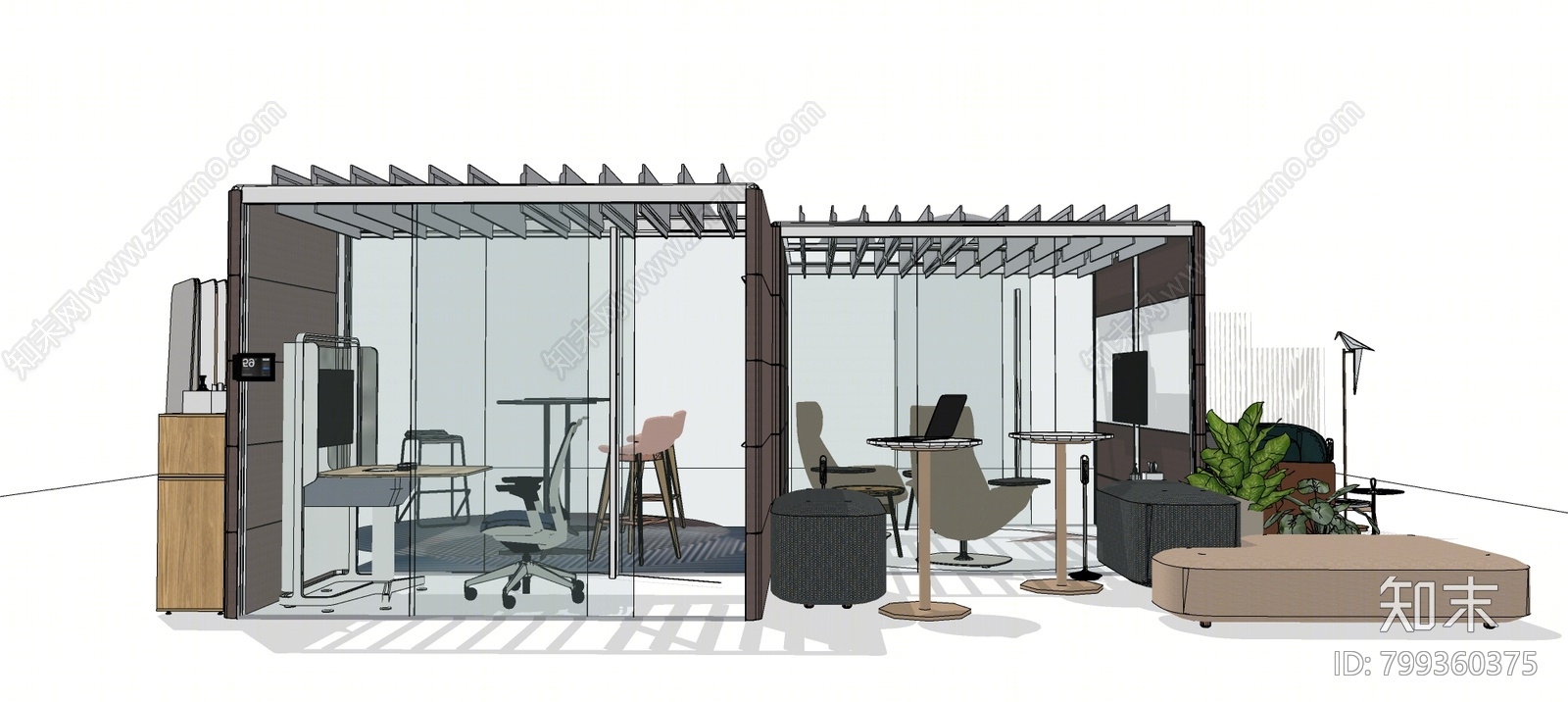 现代办公休闲区SU模型下载【ID:799360375】
