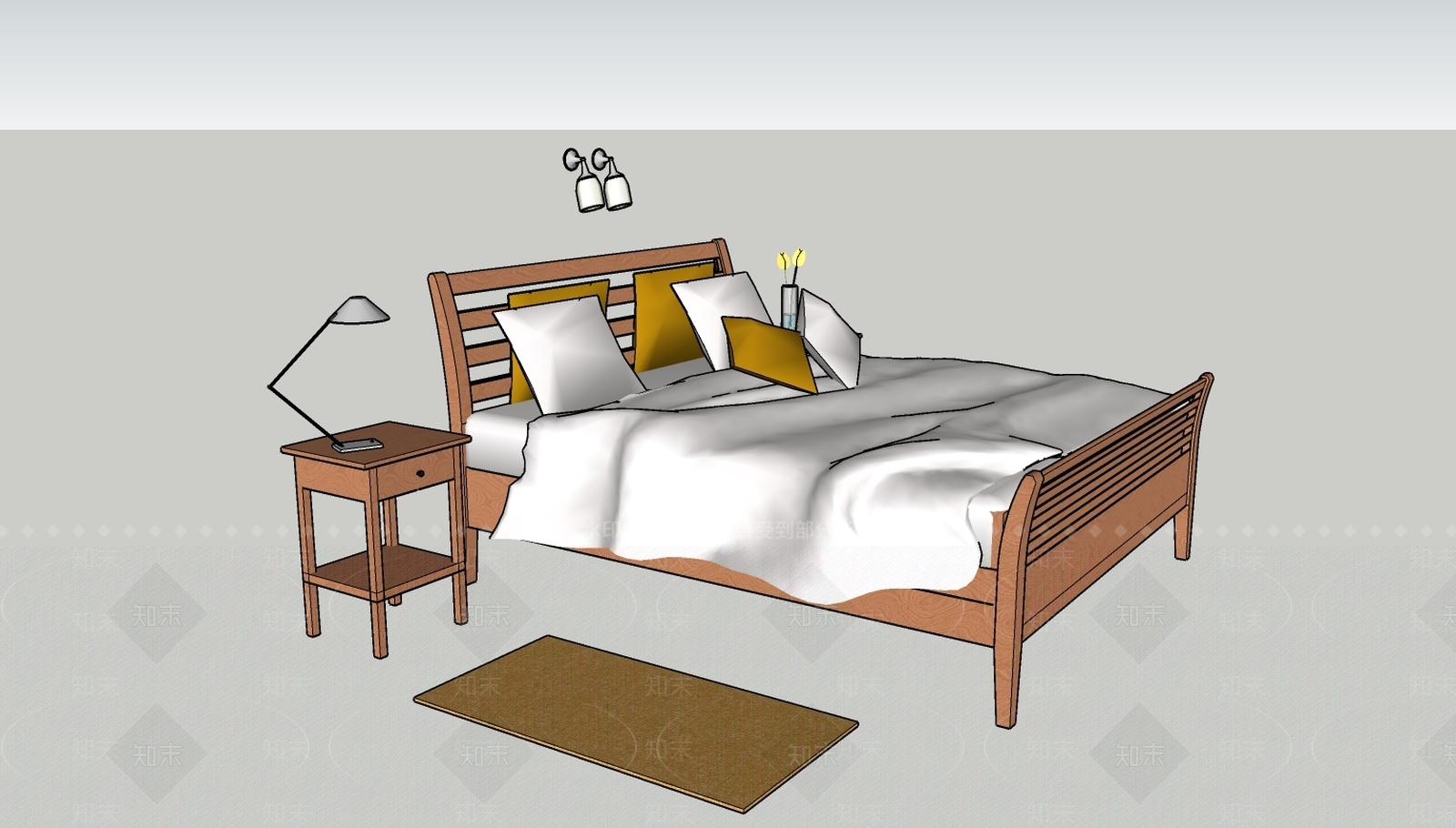 现代双人床SU模型下载【ID:599360279】