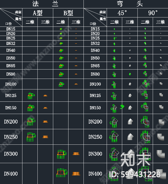 UPVC管件cad施工图下载【ID:599431228】