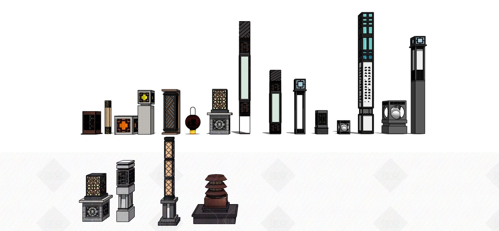 中式景观灯柱SU模型下载【ID:399363385】