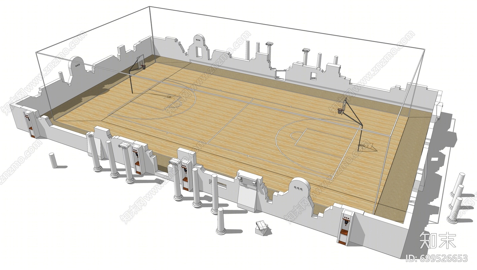 现代篮球场SU模型下载【ID:699526653】