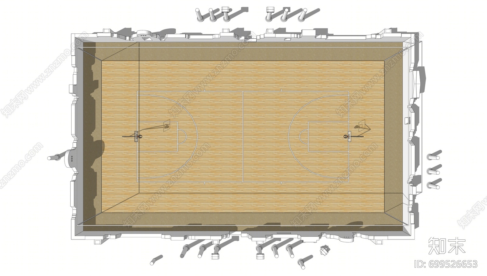 现代篮球场SU模型下载【ID:699526653】
