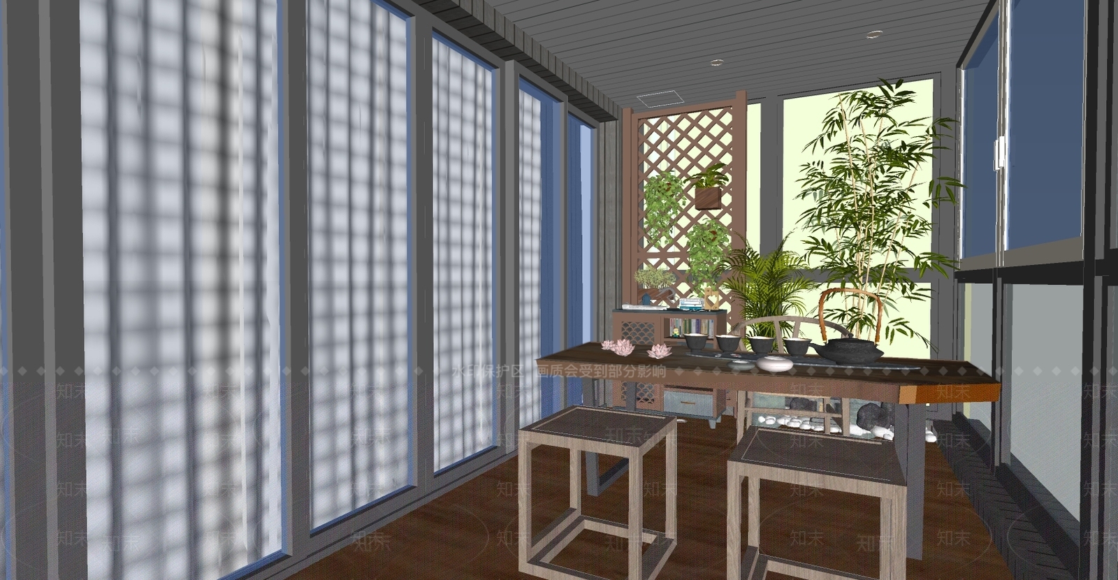 新中式家居阳台SU模型下载【ID:699406507】