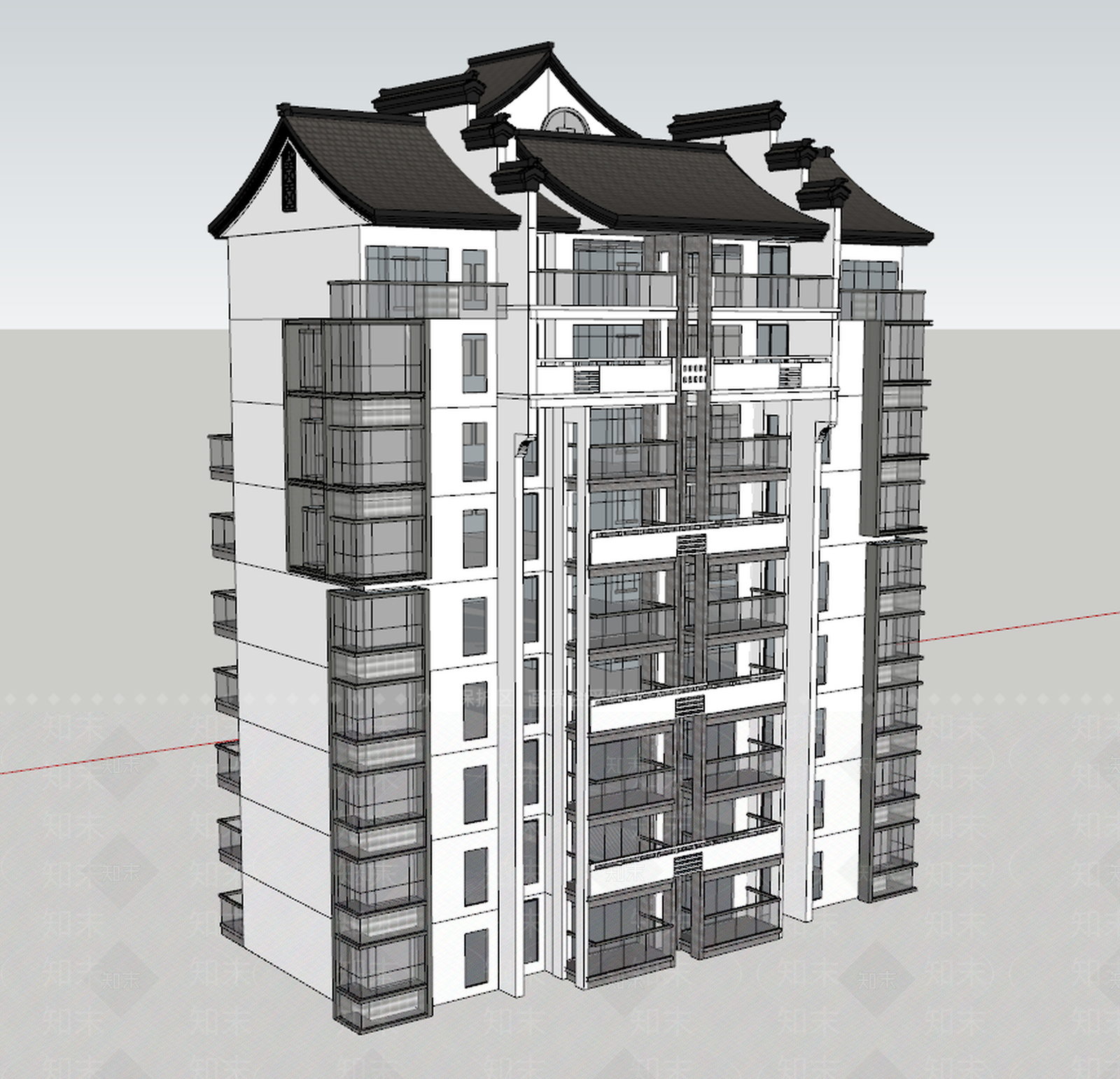 新中式多层住宅SU模型下载【ID:299406647】