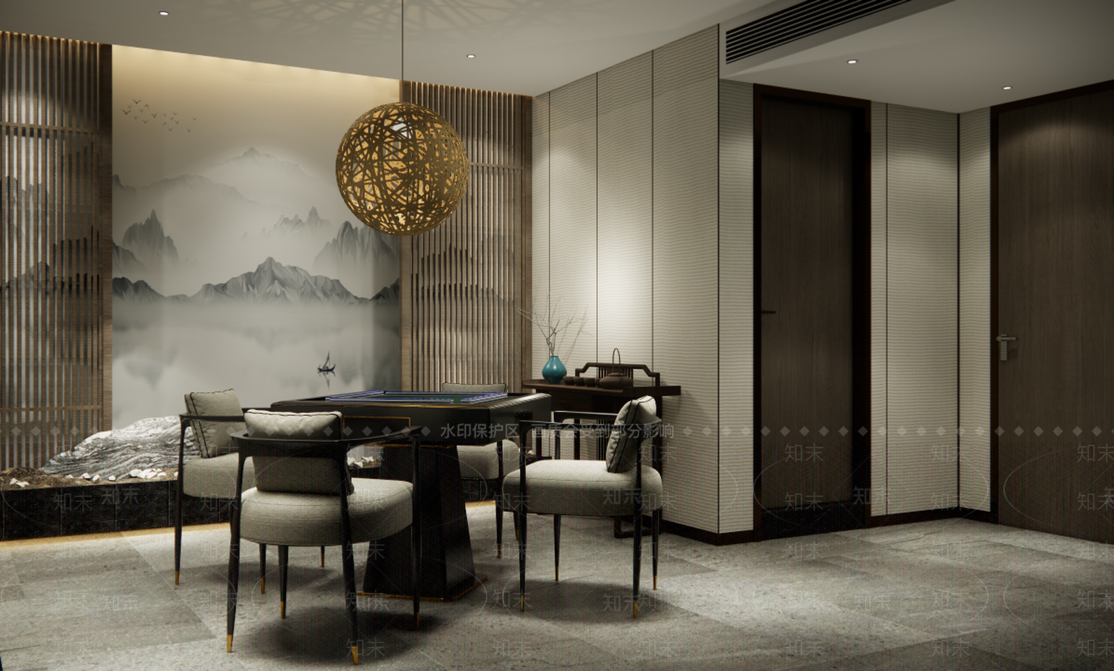 新中式棋牌室SU模型下载【ID:399610226】