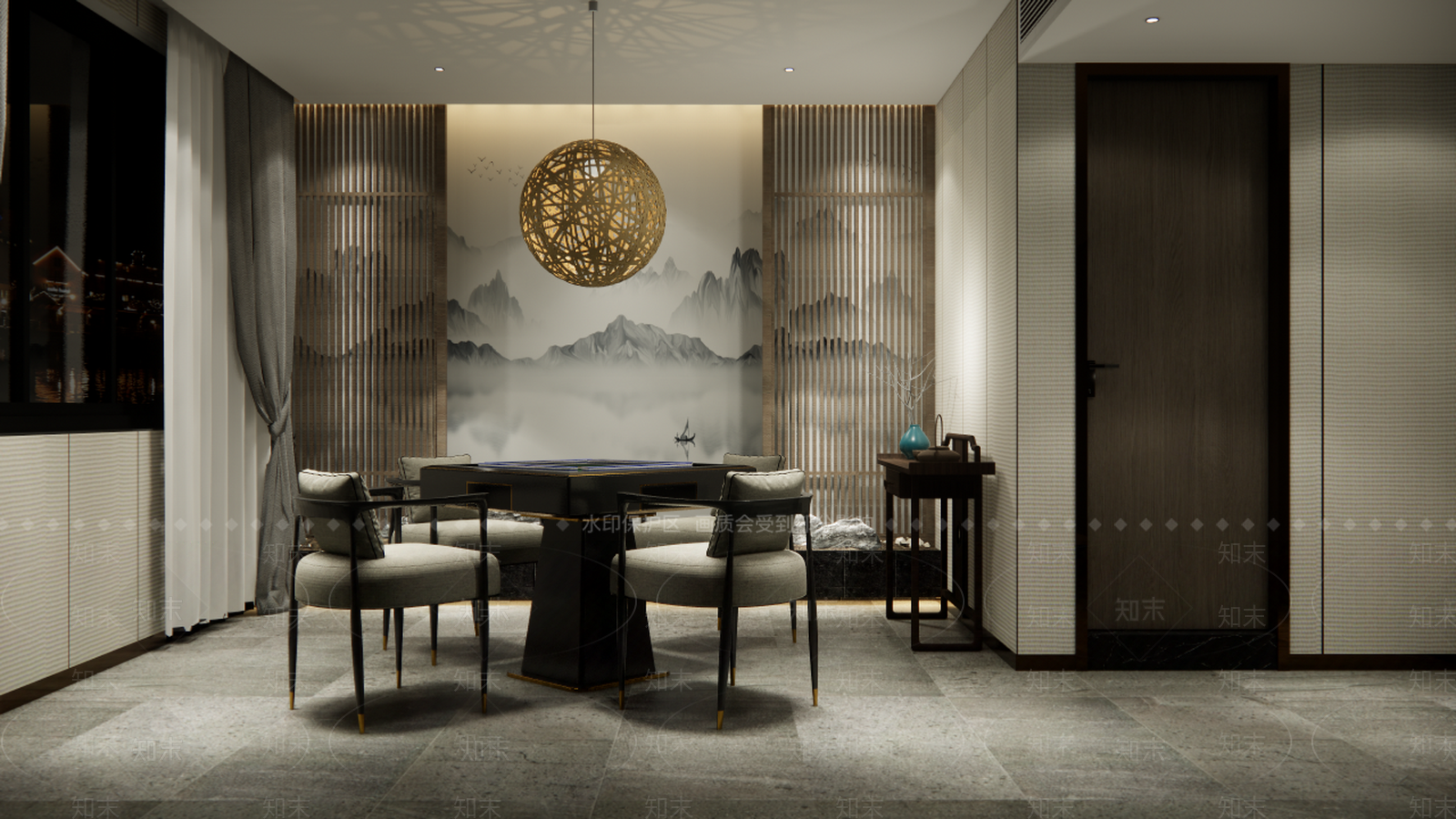 新中式棋牌室SU模型下载【ID:399610226】