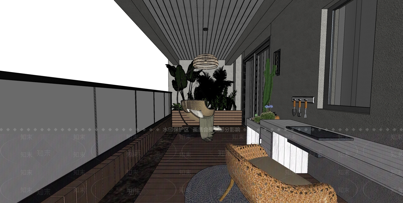 现代花园阳台SU模型下载【ID:699424522】