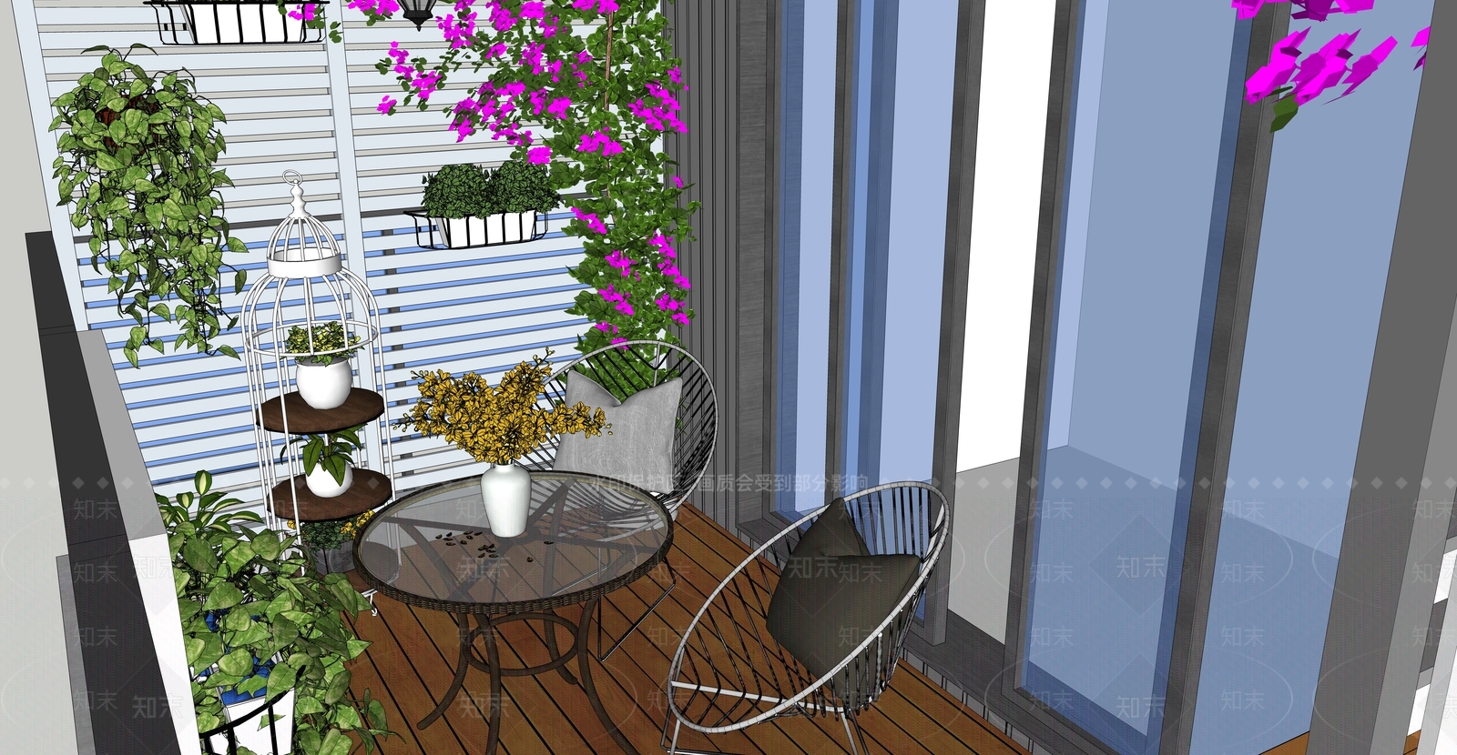 现代花园阳台SU模型下载【ID:899424438】