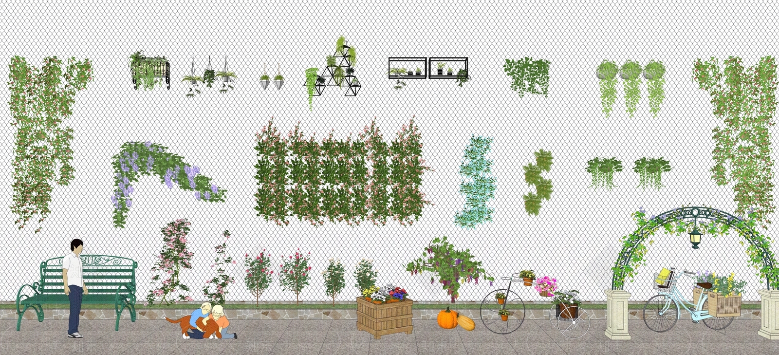 现代绿植墙SU模型下载【ID:299430208】