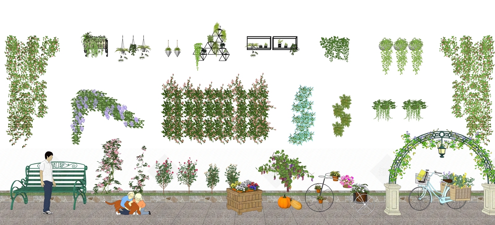 现代绿植墙SU模型下载【ID:299430208】