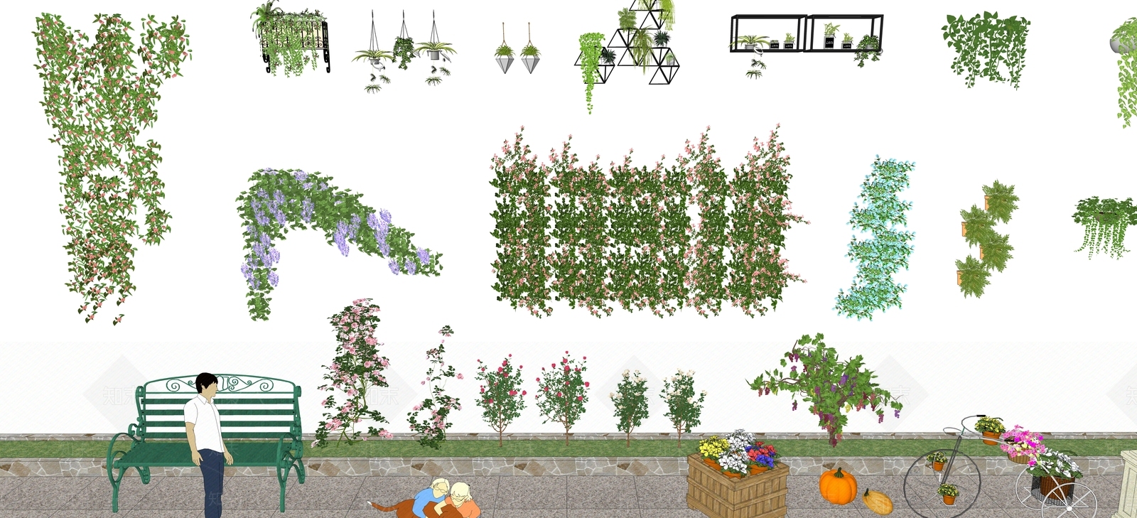 现代绿植墙SU模型下载【ID:299430208】