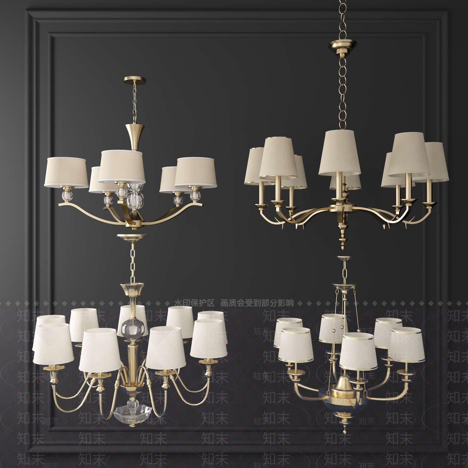 欧式古典吊灯3D模型下载【ID:599430837】