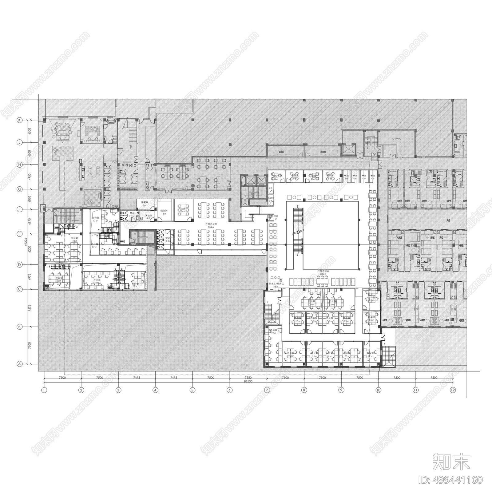 现代办公室cad施工图下载【ID:499441160】