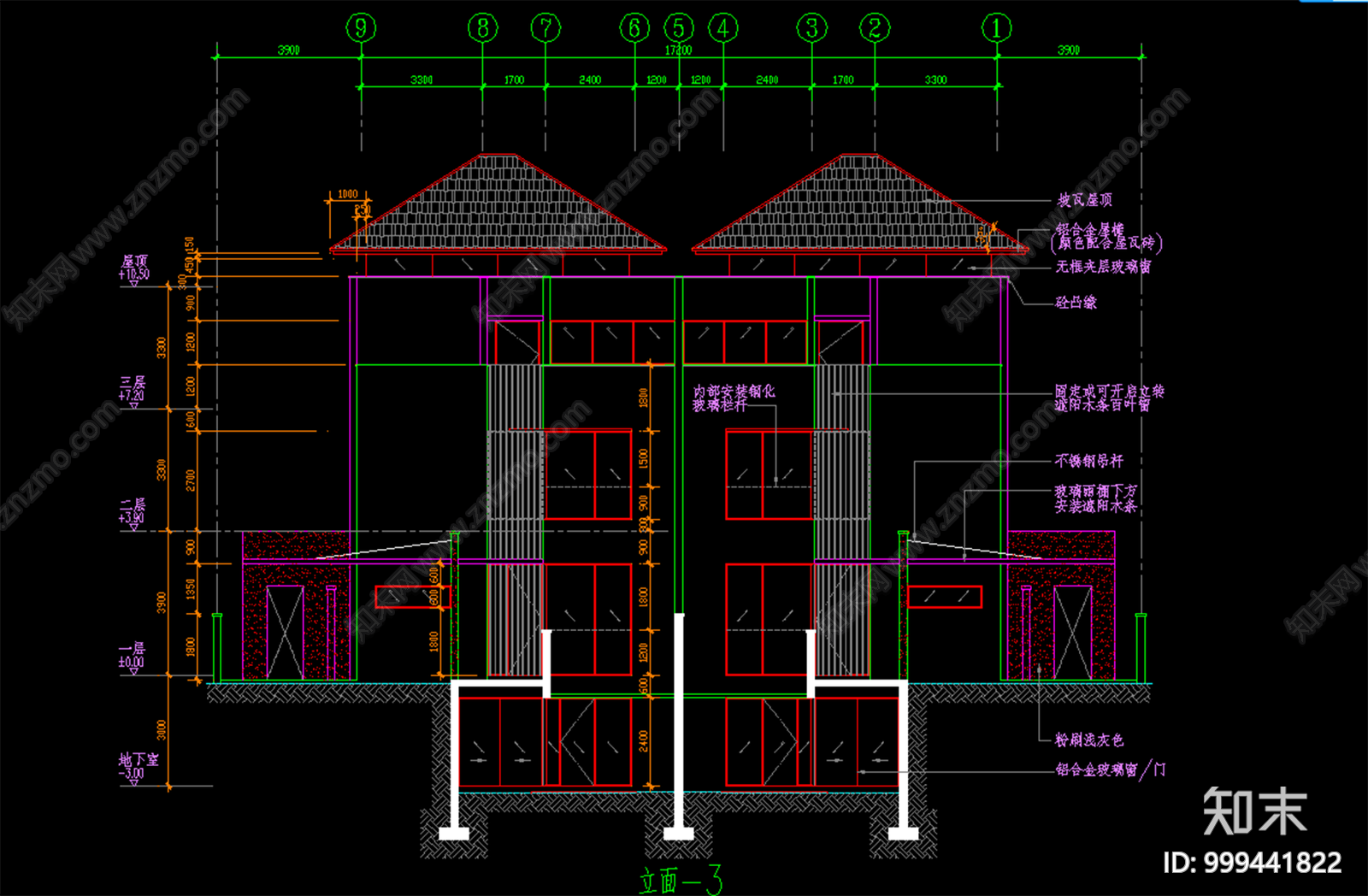 双拼豪华别墅建筑设计cad施工图下载【ID:999441822】