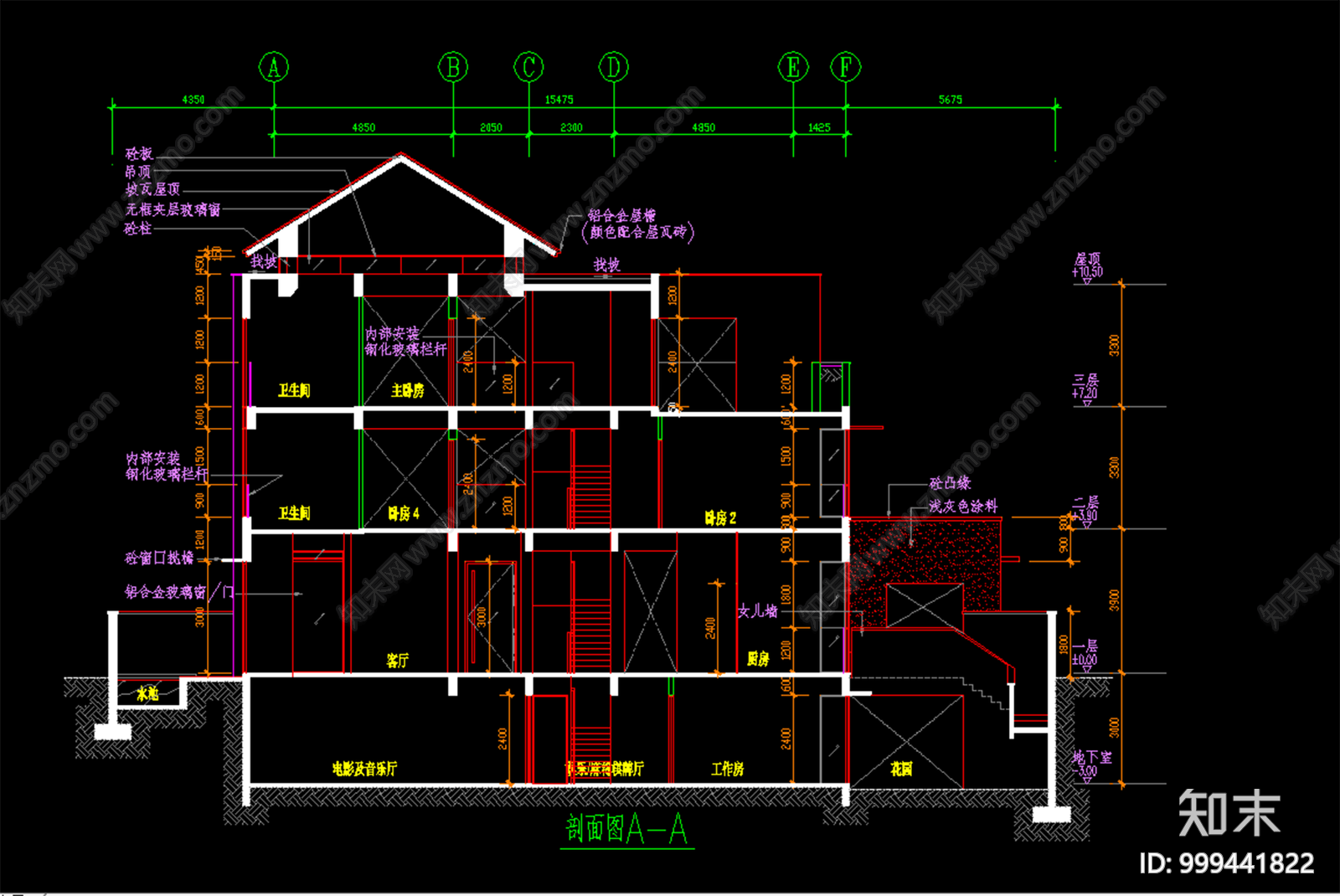 双拼豪华别墅建筑设计cad施工图下载【ID:999441822】