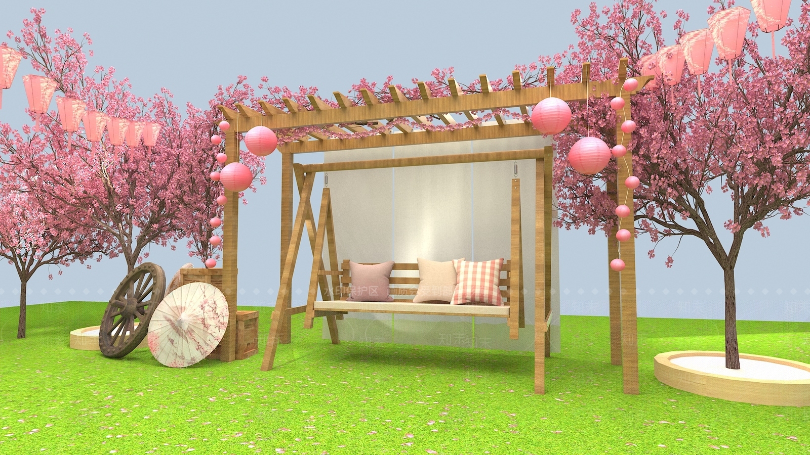 现代樱花节美陈3D模型下载【ID:599456933】