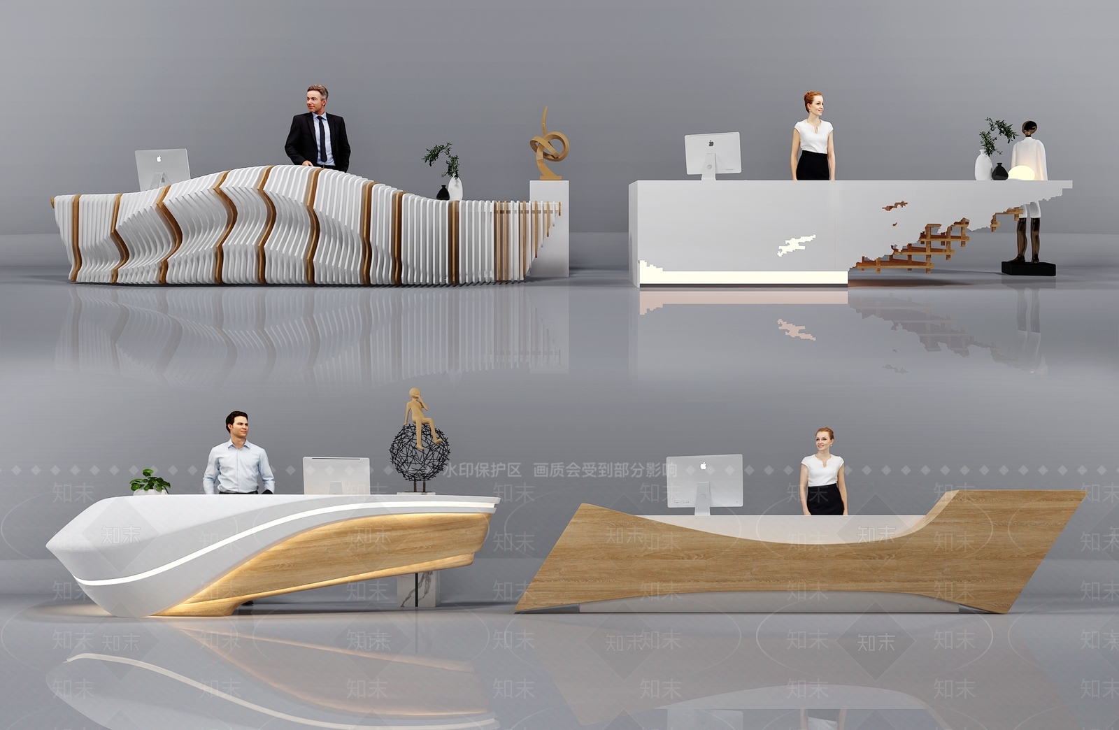 现代公司前台吧台组合3D模型下载【ID:799458737】