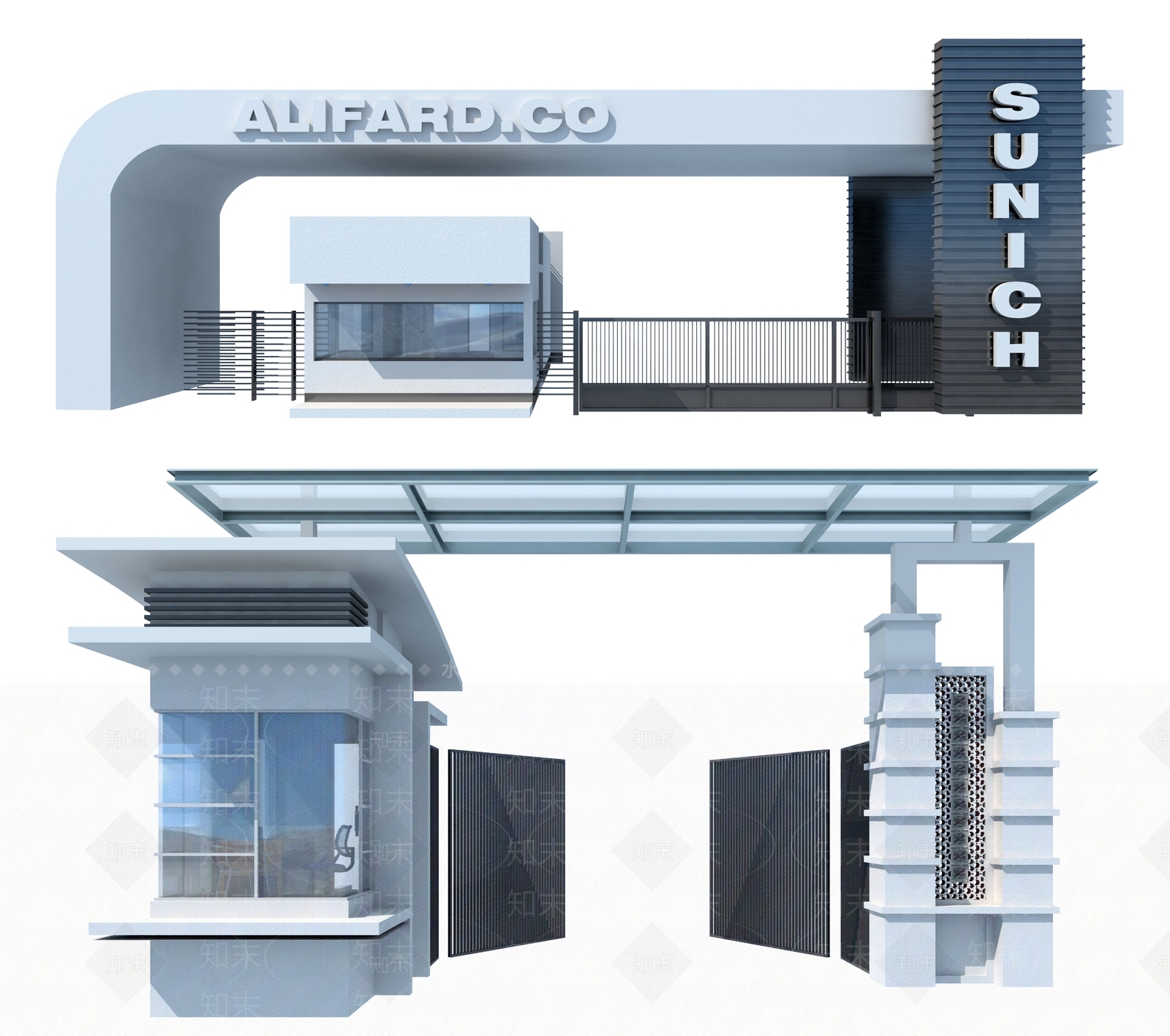 现代企业工厂入口大门3D模型下载【ID:899472639】