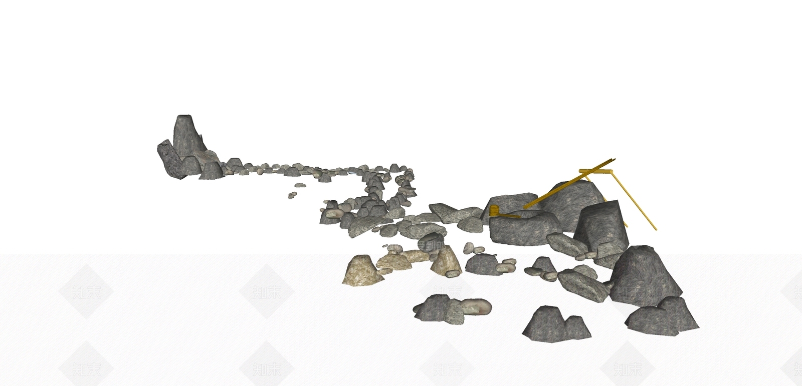 中式石块组合SU模型下载【ID:899477771】
