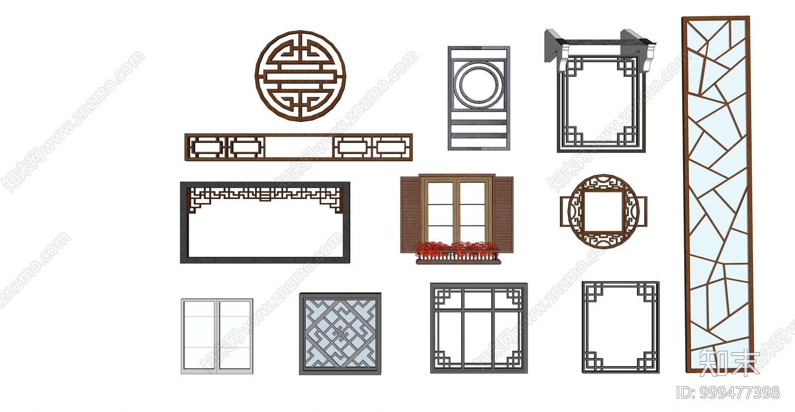 中式窗花组合SU模型下载【ID:999477398】