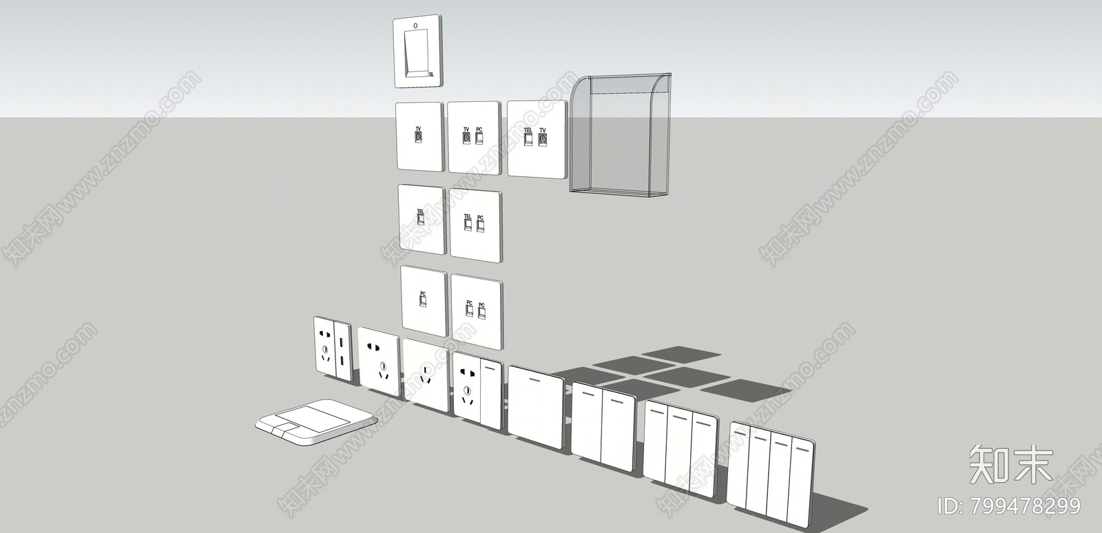 现代开关插座SU模型下载【ID:799478299】