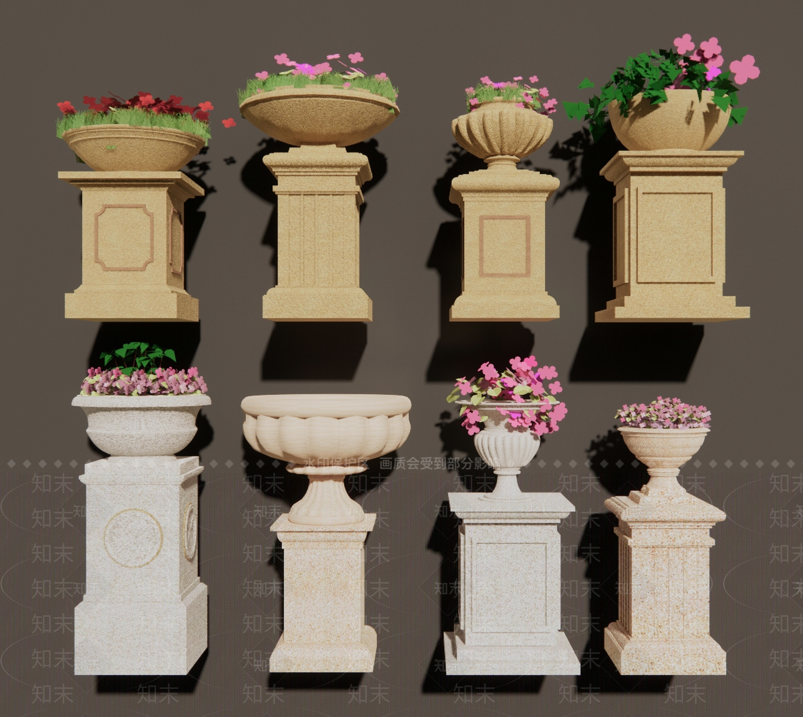 欧式花坛花钵SU模型下载【ID:999481710】