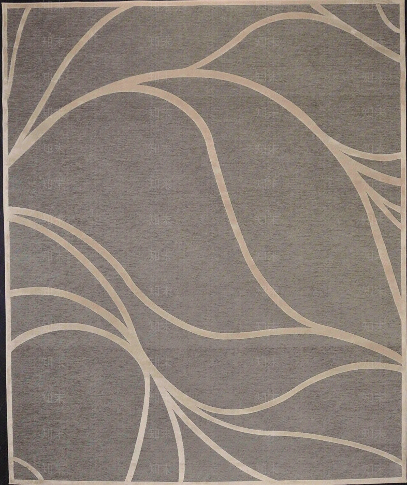 sahrai现代简约北欧咖色米色花纹弧形纹手工方毯.