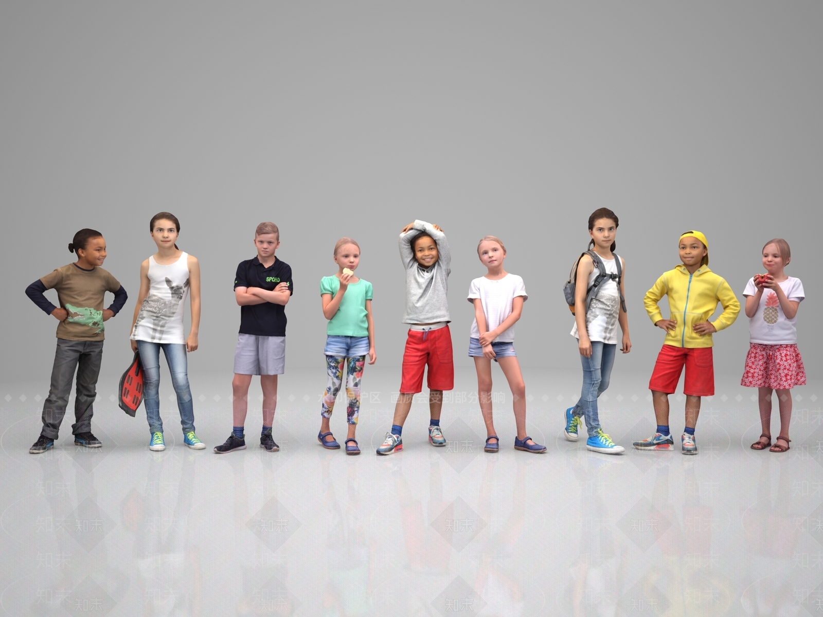 现代儿童小学生精模人物3D模型下载【ID:699484633】