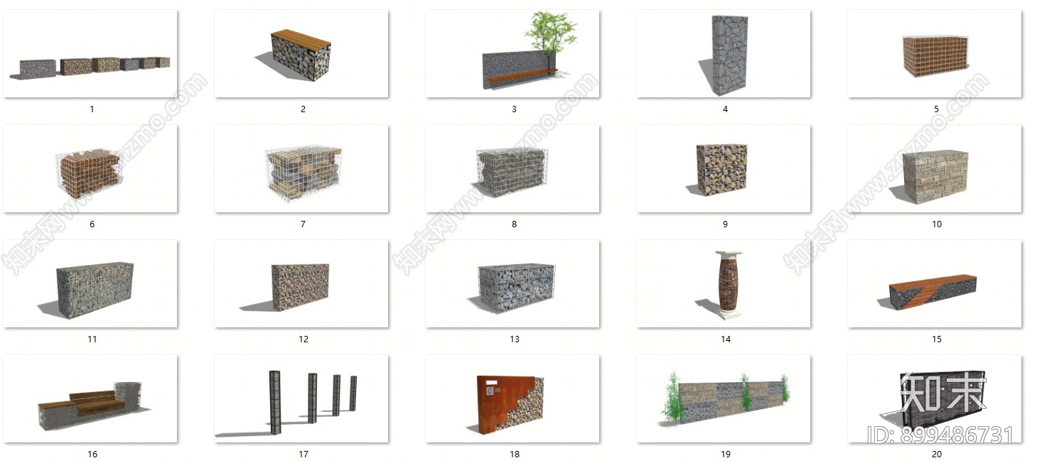 现代景观石笼SU模型下载【ID:899486731】