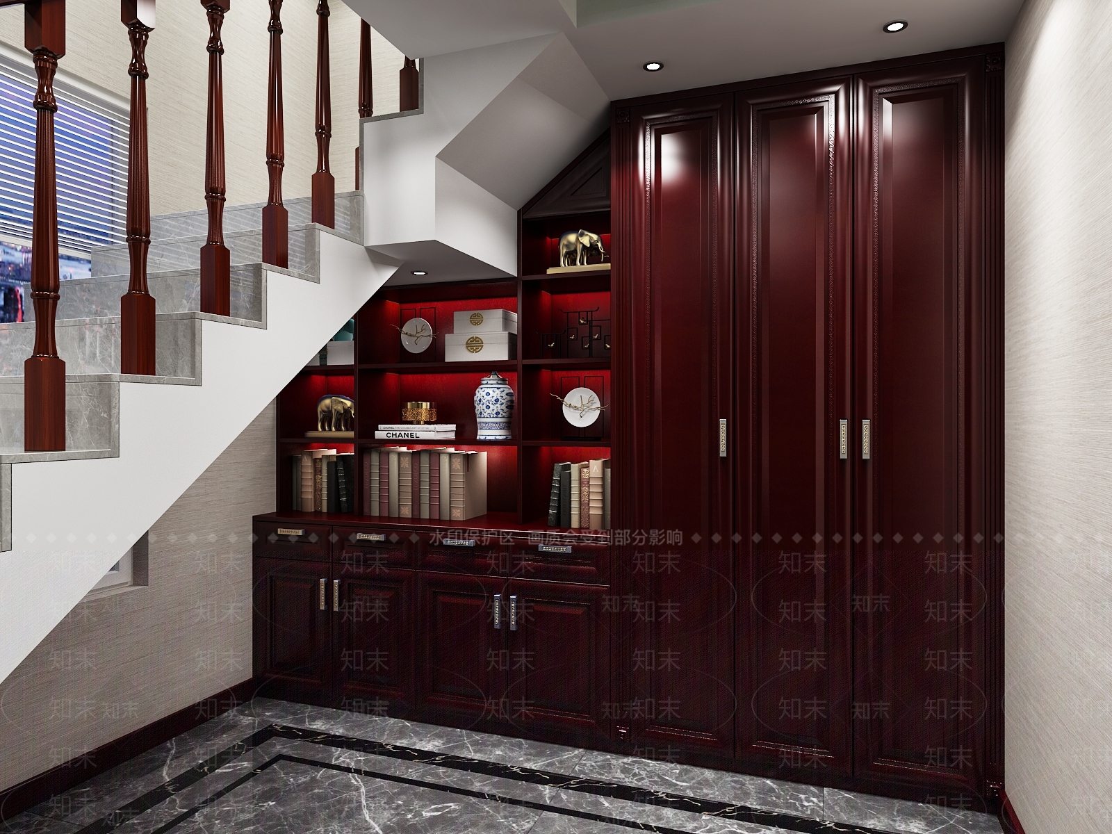 新中式楼梯装饰柜3D模型下载【ID:999487286】