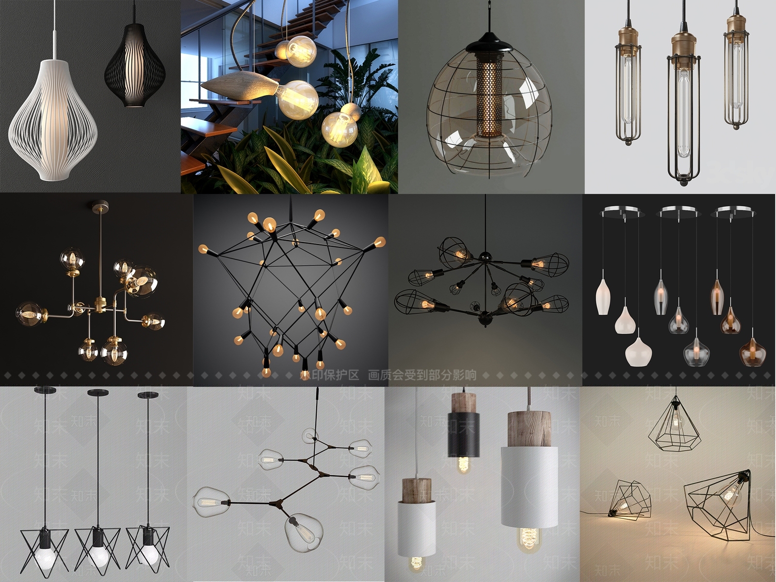 现代室内吊灯SU模型下载【ID:399563828】