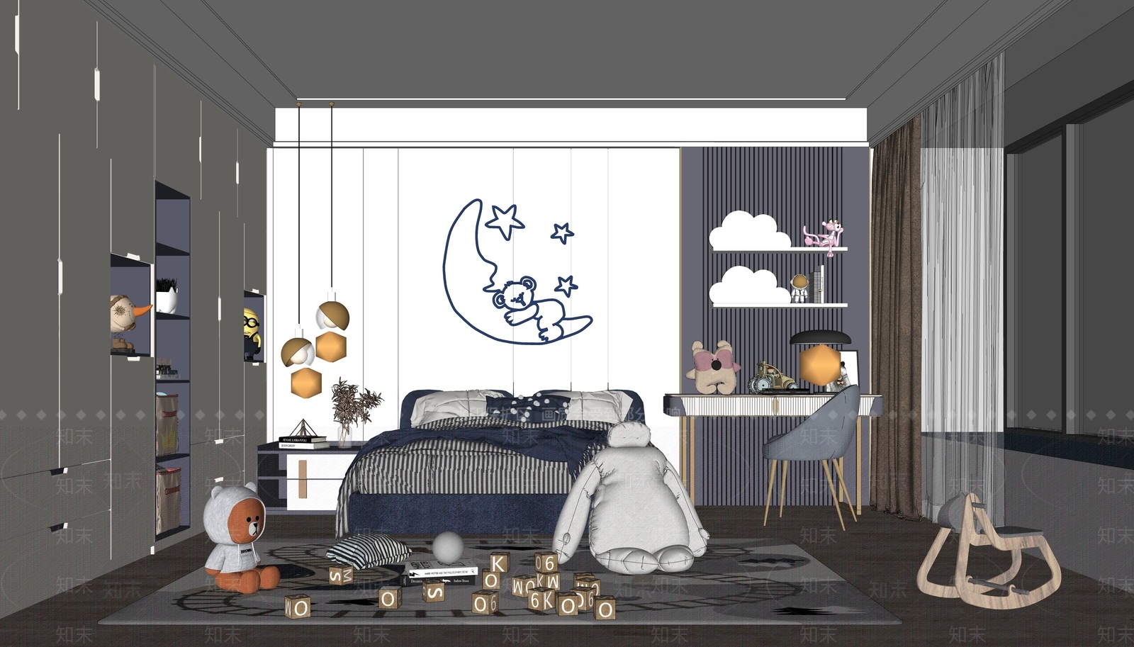 现代儿童房SU模型下载【ID:899537825】
