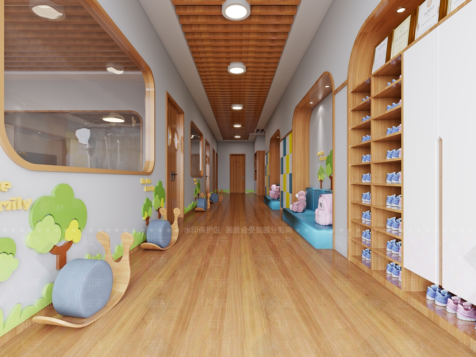 现代幼儿园过道3D模型下载【ID:399542995】