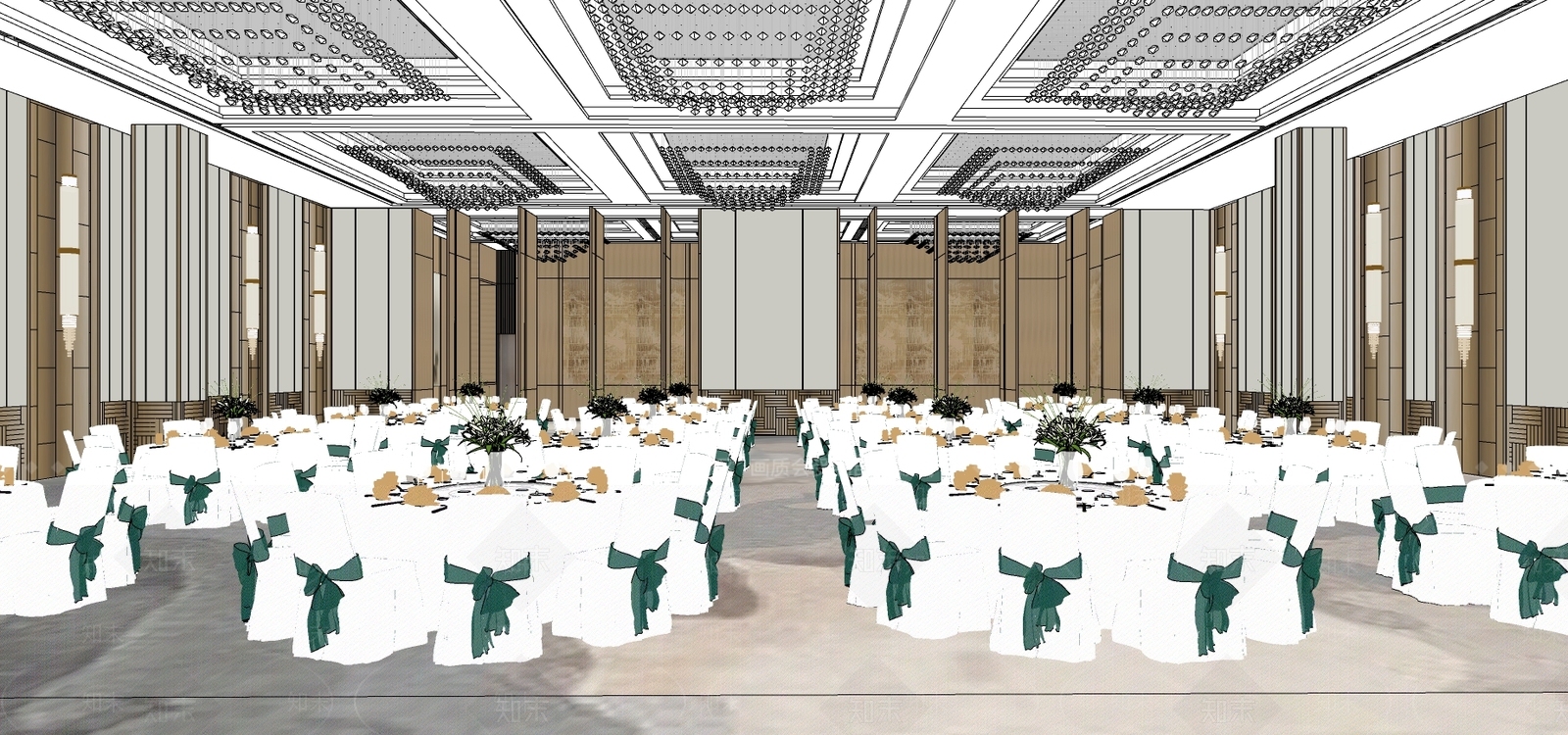 现代酒店宴会厅SU模型下载【ID:1100141902】