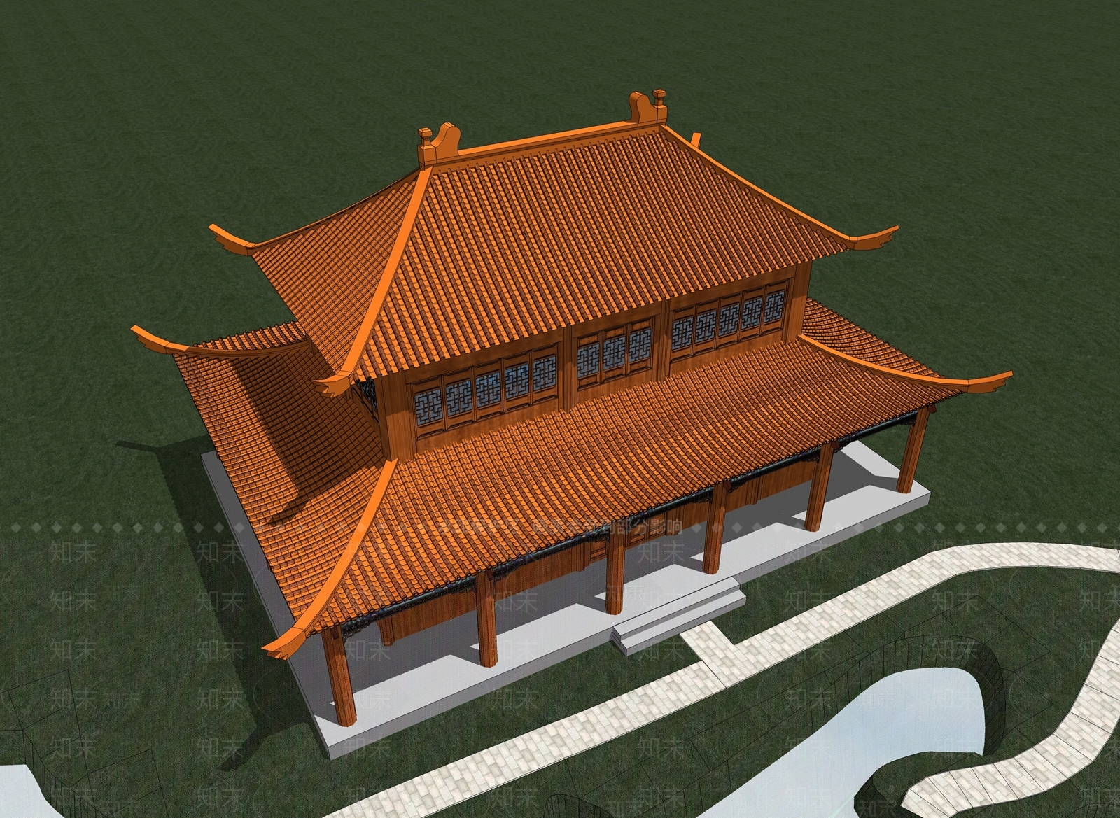 中式古建筑SU模型下载【ID:599554461】