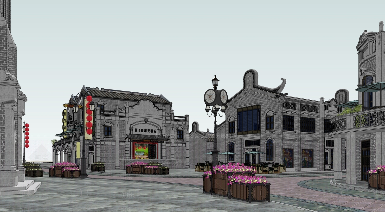 中式岭南商业街SU模型下载【ID:399560999】