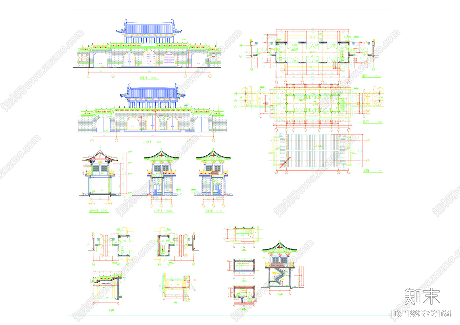 仿古山门建筑施工图下载【ID:199572164】