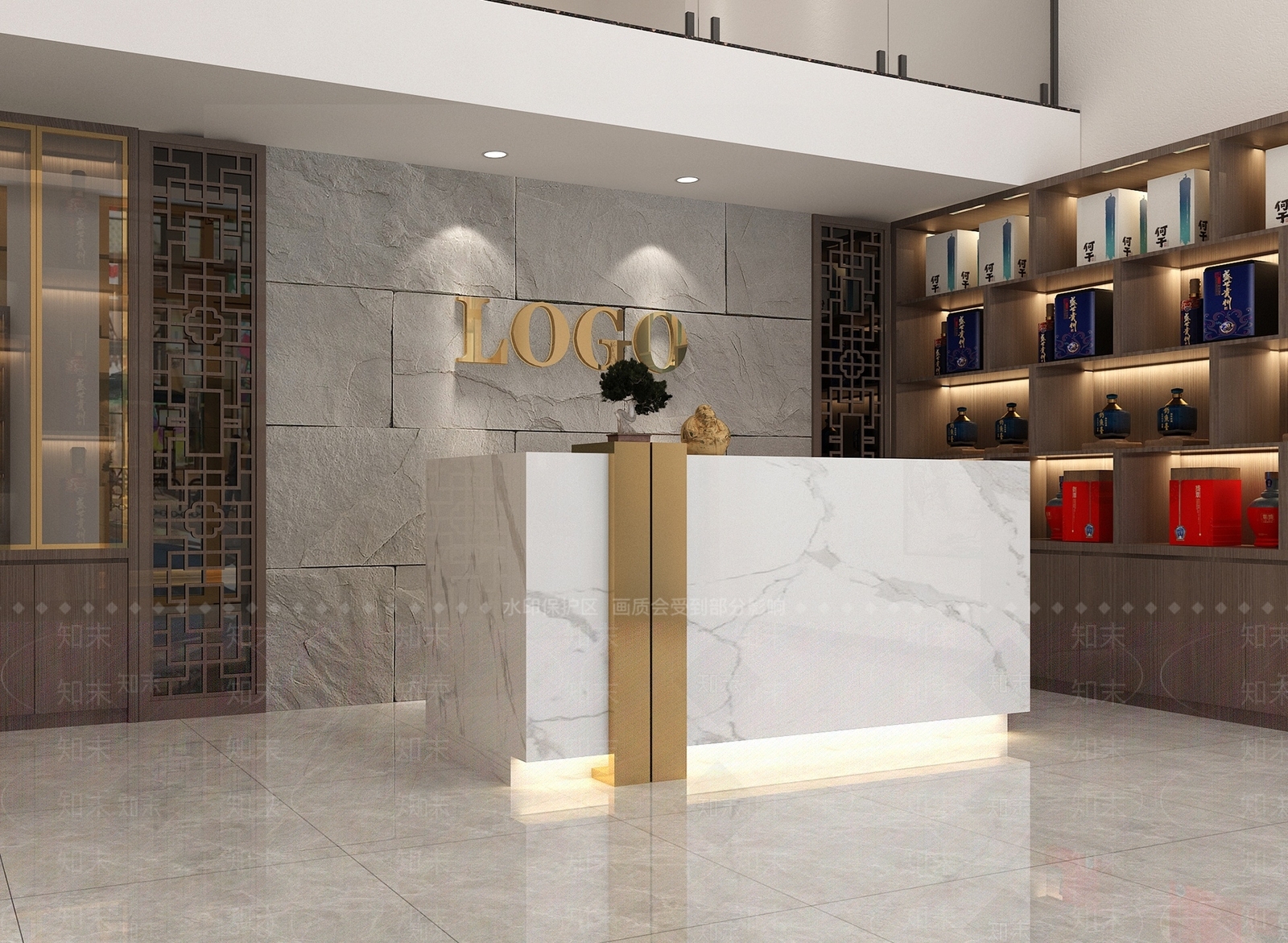 新中式烟酒店前台3D模型下载【ID:699575183】