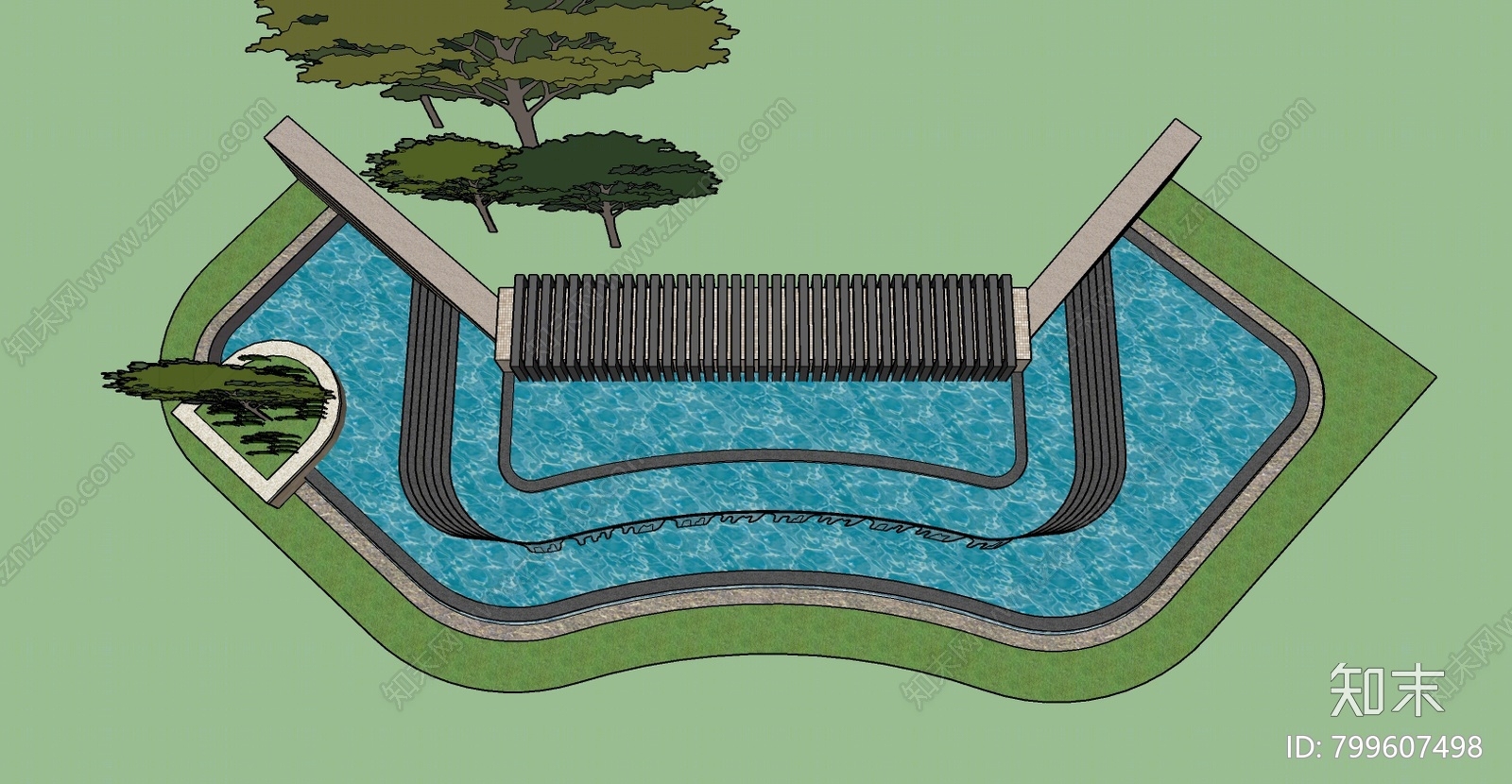 现代风格跌水水景SU模型下载【ID:799607498】