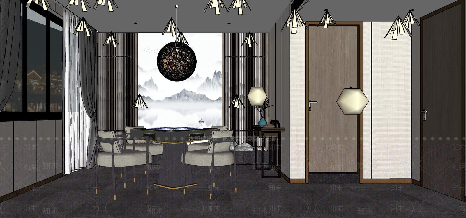 新中式棋牌室SU模型下载【ID:399610226】