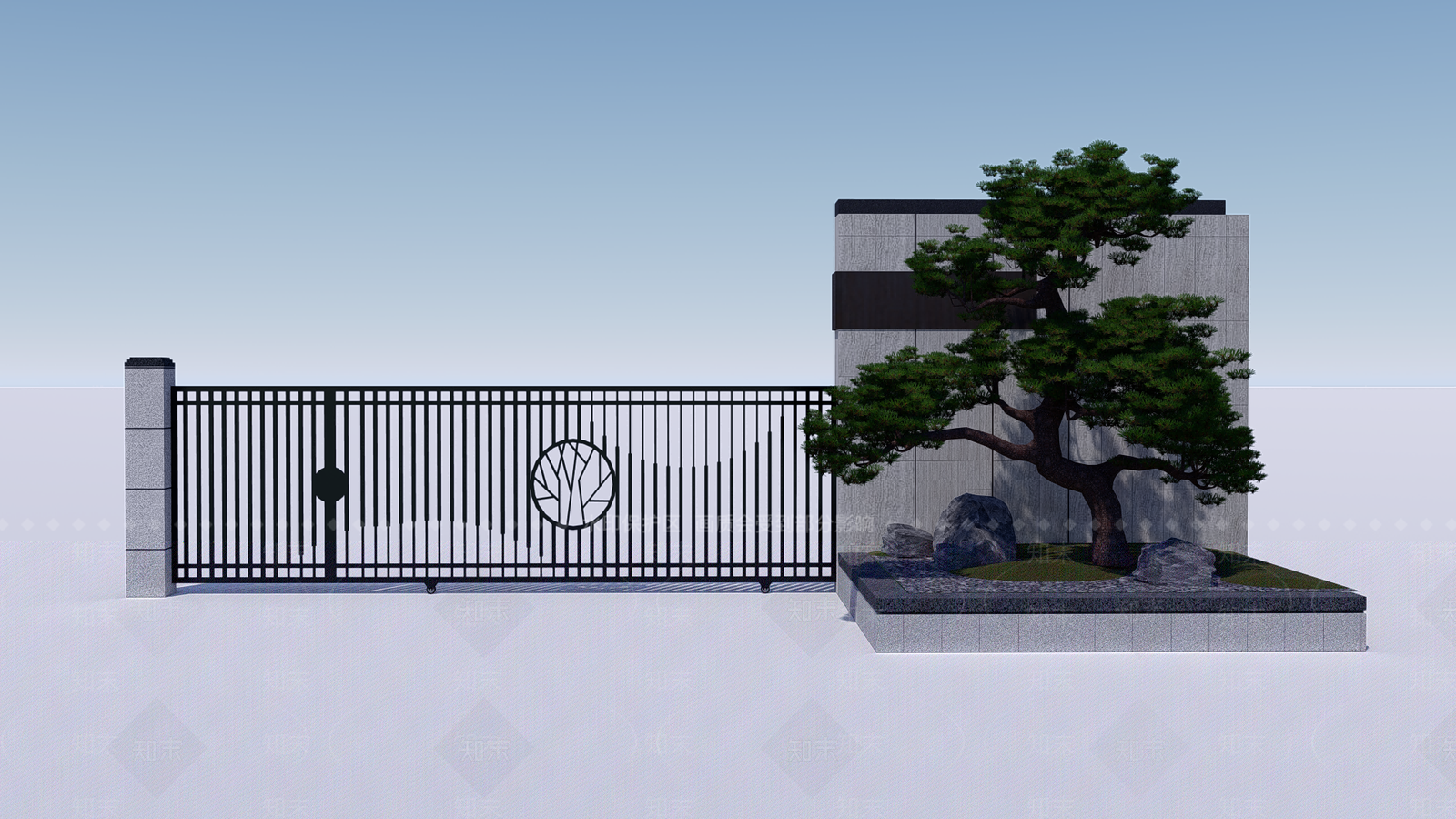 新中式小区大门SU模型下载【ID:999638127】
